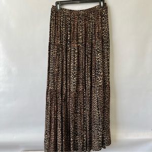 Vintage Cactus Flower Tiered Leopard Print Maxi Skirt